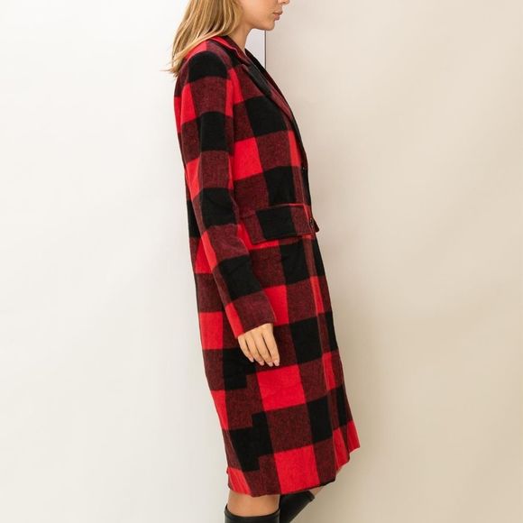 New! Fall2023 Buffalo Plaid Midi lightweight jacket Pea Coat sz Small - Picture 4 of 7